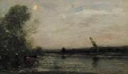 Charles-Francois Daubigny Rivier bij avond painting
